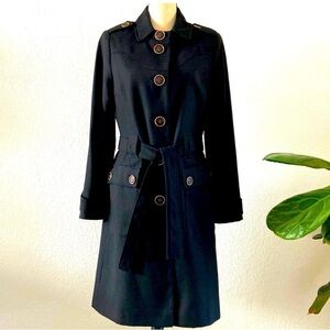 Via Classic Wool Blend Trench Coat with Button Back in Black, Vintage Size 6